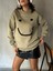 Kadın Küf Yeşili Smile Süzene Nakışlı 3 Iplik Şardonlu Geniş Kesim Sweatshirt 28313 4