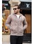 İçi Peluş Üç İplik Kumaş Oversize Fermuarlı Kapüşonlu Sweatshirt- Bej 3