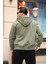 Içi Peluş Üç Ip Kumaş Oversize Fermuarlı Kapüşonlu Sweatshirt- Avcı Yeşili 4