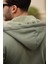 Içi Peluş Üç Ip Kumaş Oversize Fermuarlı Kapüşonlu Sweatshirt- Avcı Yeşili 6