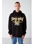 Persısted Erkek Içi Polarlı Kolej Baskılı Kapüşonlu Kordonlu Siyah Sweatshirt 3