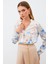 Desenli Kruvaze Bluz - Mavi 4