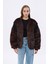 Leopar Desenli Peluş Kısa Mont Kahverengi 3