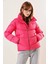 Kadın Canlı Pembe Dik Yaka Bel Büzgülü Şişme Mont HZL25W-BD131791 1