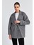 Kadın Gri Oversize Kısa Kaşe Kaban 3