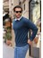 Polo Yaka Selanik Örme Kumaş Erkek Sweatshirt - Indigo 1