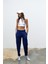 Lacivert Kadın Yüksek Ayarlanabilir Bel Comfort Fit Pamuklu Jogger Pantolon 5