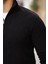 Selanik Örme Kumaş Yarım Fermuar Erkek Sweatshirt - Siyah 1