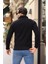 Selanik Örme Kumaş Yarım Fermuar Erkek Sweatshirt - Siyah 2