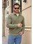 Selanik Örme Kumaş Yarım Fermuar Erkek Sweatshirt - Haki 3