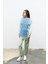 Çağla Yeşili Kadın Denim Üzeri Nakış Işlemeli Bisiklet Yaka Sweatshirt Dar Paça Pantolon Pamuklu Örme Alt Üst Takım 2
