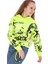 Kız Çocuk Loco Yazılı Resim Desenli Crop Model Kapüşonlu Neon Sarı Renk Sweatshirt 1