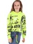 Kız Çocuk Loco Yazılı Resim Desenli Crop Model Kapüşonlu Neon Sarı Renk Sweatshirt 3