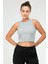 Gri Melanj Slim Fit Pamuklu Açık Yaka Crop Top Kaşkorse Kadın Tişört SF-0751 1