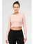 Pudra Slim Fit Pamuklu O Yaka Crop Top Kaşkorse Kadın Tişört SF-0760 1