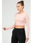 Pudra Slim Fit Pamuklu O Yaka Crop Top Kaşkorse Kadın Tişört SF-0760 2