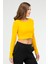 Sarı Slim Fit Pamuklu O Yaka Crop Top Kaşkorse Kadın Tişört SF-0760 4