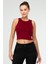 Bordo Slim Fit Pamuklu Açık Yaka Crop Top Kaşkorse Kadın Tişört SF-0751 1