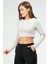 Bej Slim Fit Pamuklu O Yaka Crop Top Kaşkorse Kadın Tişört SF-0760 2