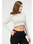 Bej Slim Fit Pamuklu O Yaka Crop Top Kaşkorse Kadın Tişört SF-0760 4