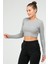 Gri Melanj Slim Fit Pamuklu O Yaka Crop Top Kaşkorse Kadın Tişört SF-0760 2