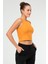 Hardal Slim Fit Pamuklu Açık Yaka Crop Top Kaşkorse Kadın Tişört SF-0751 4