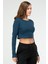 Petrol Slim Fit Pamuklu O Yaka Crop Top Kaşkorse Kadın Tişört SF-0760 4