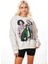 Krem-Gri Kız Baskılı Kadın Oversize 3 Iplik Şardonlu Bisiklet Yaka Sweatshirt Hoodie 1
