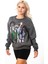 Krem-Gri Kız Baskılı Kadın Oversize 3 Iplik Şardonlu Bisiklet Yaka Sweatshirt Hoodie 4