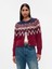 Kadın Bordo Fair Isle Desenli Crop Hırka 1