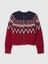 Kadın Bordo Fair Isle Desenli Crop Hırka 2