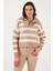 Relaxed Fit Yarım Fermuarlı Dik Yaka Çizgili Kazak Kadın Kazak 24K0011K1 1