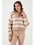 Relaxed Fit Yarım Fermuarlı Dik Yaka Çizgili Kazak Kadın Kazak 24K0011K1 2
