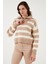 Relaxed Fit Yarım Fermuarlı Dik Yaka Çizgili Kazak Kadın Kazak 24K0011K1 4