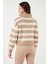 Relaxed Fit Yarım Fermuarlı Dik Yaka Çizgili Kazak Kadın Kazak 24K0011K1 5