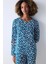 Pamuklu Blue Leopard Petrol Yeşili Pantolon Pijama Takımı 2