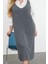 Kadın Moda Şık Büyük Beden Midi Boy V Yaka Fitted Jile Triko Elbise 2
