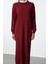 Kadın Moda Şık Tesettür Maxi Boy Dik Yaka Relaxed Bordo Brode Yaka Detaylı Triko Elbise 1