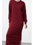 Kadın Moda Şık Tesettür Maxi Boy Dik Yaka Relaxed Bordo Brode Yaka Detaylı Triko Elbise 2