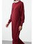 Kadın Moda Şık Tesettür Maxi Boy Dik Yaka Relaxed Bordo Brode Yaka Detaylı Triko Elbise 3