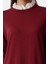 Kadın Moda Şık Tesettür Maxi Boy Dik Yaka Relaxed Bordo Brode Yaka Detaylı Triko Elbise 4