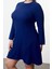 Kadın Moda Büyük Beden Mini Boy Bisiklet Yaka Fitted Basic Gizli Fermuarlı Dokuma Büyük Beden Elbise 3