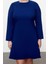 Kadın Moda Büyük Beden Mini Boy Bisiklet Yaka Fitted Basic Gizli Fermuarlı Dokuma Büyük Beden Elbise 4