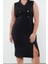 Kadın Büyük Beden Midi Boy Degaje Yaka Oversize Yırtmaçlı Fitted Vücuda Oturan Dokuma Elbise 2