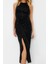 Kadın Moda Midi Boy Halter Yaka Fitted Vücuda Oturan Örme Parıltılı Pullu Örme Payet Abiye Elbise 3
