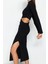 Kadın Moda Şık Midi Boy Dik Yaka Fitted Pencere Cut Out Detaylı Şık Abiye Elbise 4