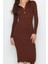 Kadın Moda Şık Midi Boy Polo Yaka Slim Triko Elbise 4