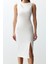 Kadın Moda Şık Midi Boy Bisiklet Yaka Fitted Bridal Pencere Cut Out Detaylı Dokuma Elbise 1