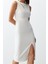 Kadın Moda Şık Midi Boy Bisiklet Yaka Fitted Bridal Pencere Cut Out Detaylı Dokuma Elbise 3