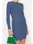 Kadın Moda Mini Boy Dik Yaka Slim Indigo Vücuda Oturan Yarım Balıkçı Yaka Fitilli Esnek Örme Elbise 3